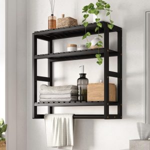 Matte Black Wall-Hung Bathroom Storage Rack