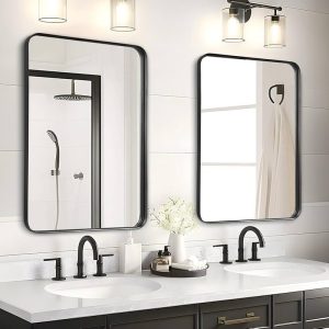 Rounded Rectangle Black Frame Bathroom Mirror