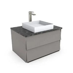 Wall-Hung Vanity with White Vessel Sink