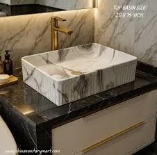 Black and White Marble Rectangular Basin
