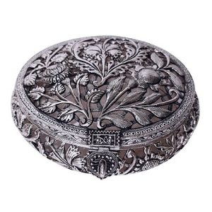 Silver Tone Floral Trinket Box