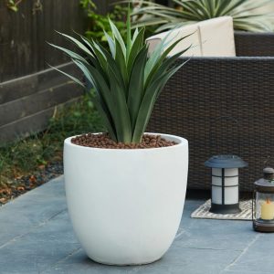 Round White Concrete Planter