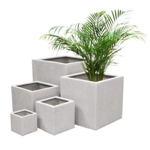 White Square PVC Planter Set
