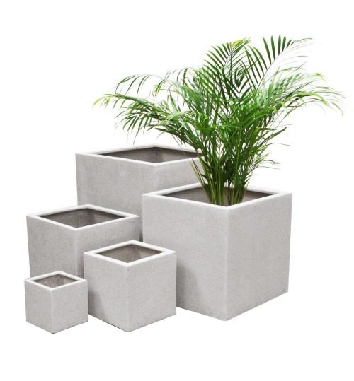 White Square PVC Planter Set